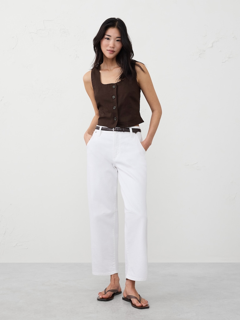 Linen-Blend Buttoned Top