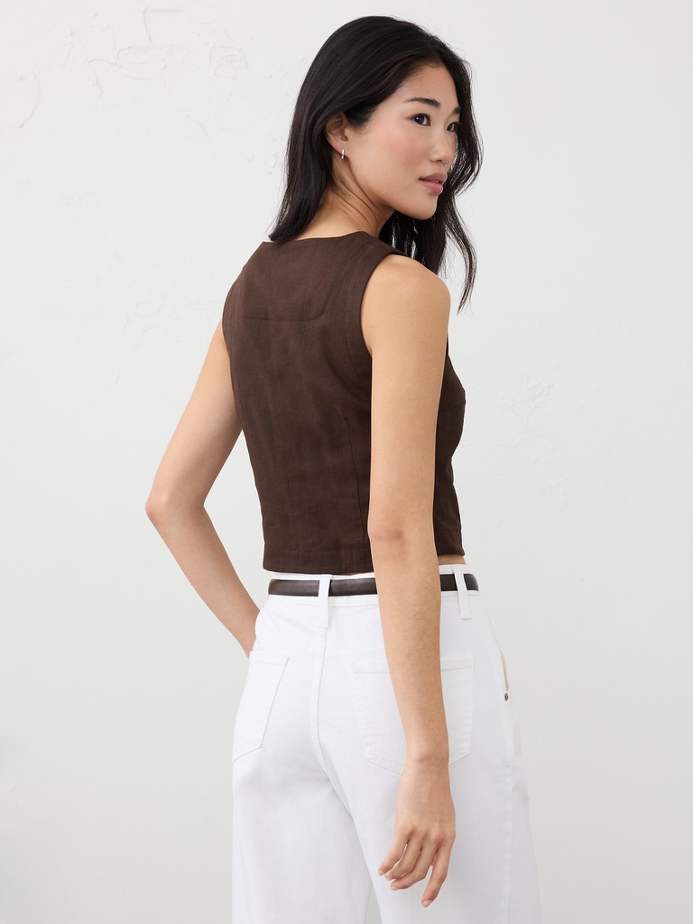 Linen-Blend Buttoned Top