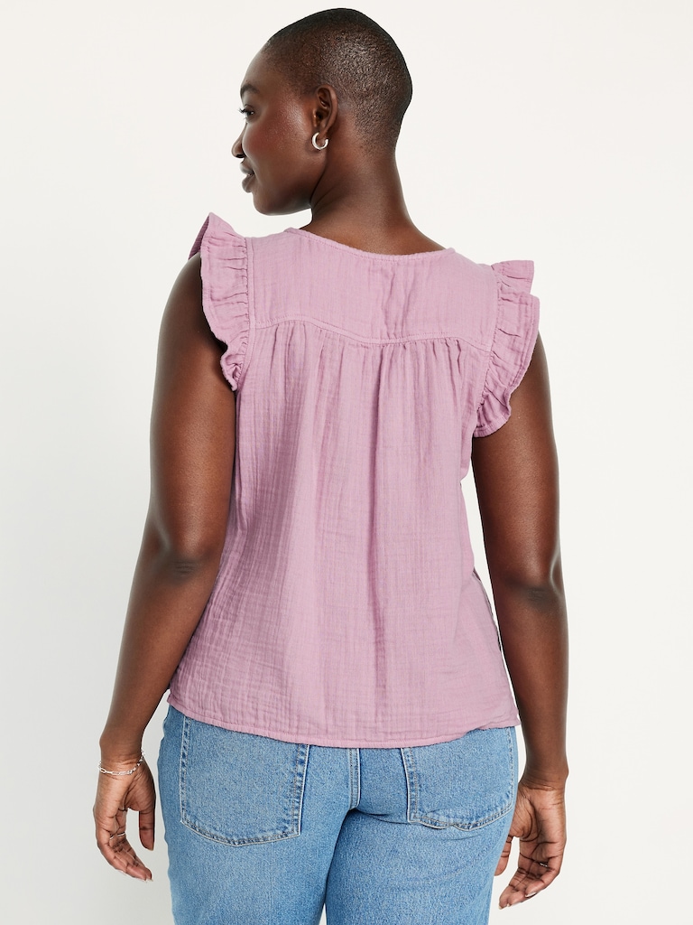 Sleeveless Crinkle Gauze Top
