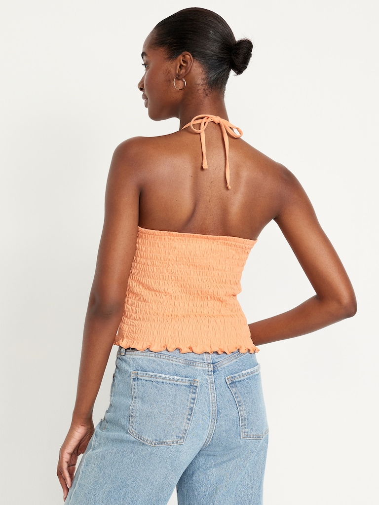 Sleeveless Smocked Crop Top