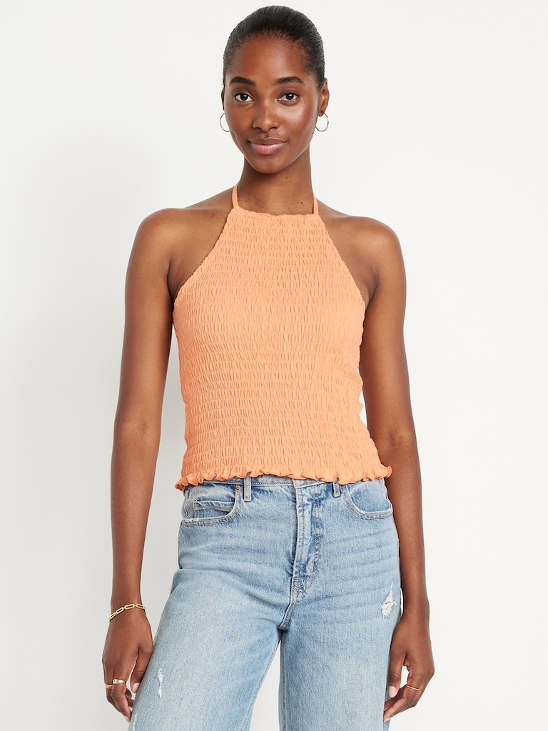 Sleeveless Smocked Crop Top