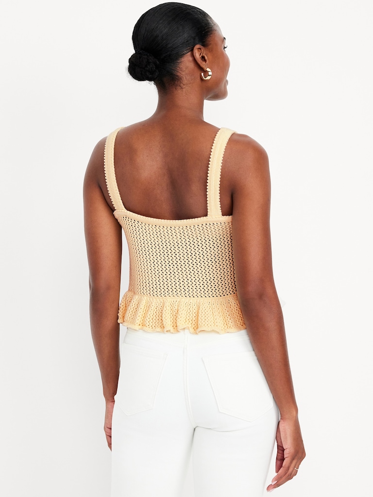 Sleeveless Open-Stitch Peplum Sweater