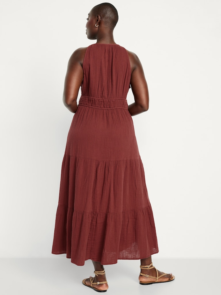 Fit & Flare Crinkle Gauze Maxi Dress