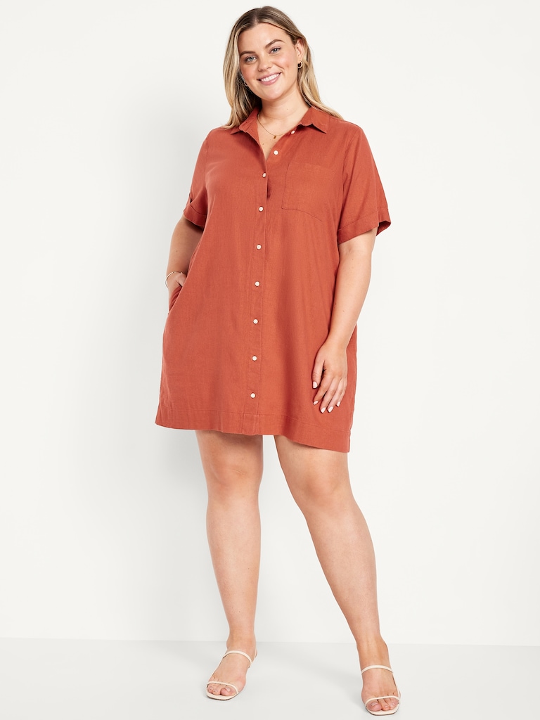 Linen-Blend Shirt Dress