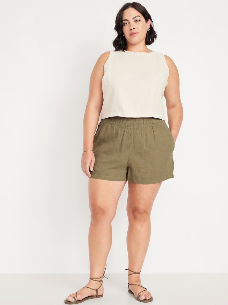 High-Waisted Linen-Blend Shorts -- 3.5-inch inseam
