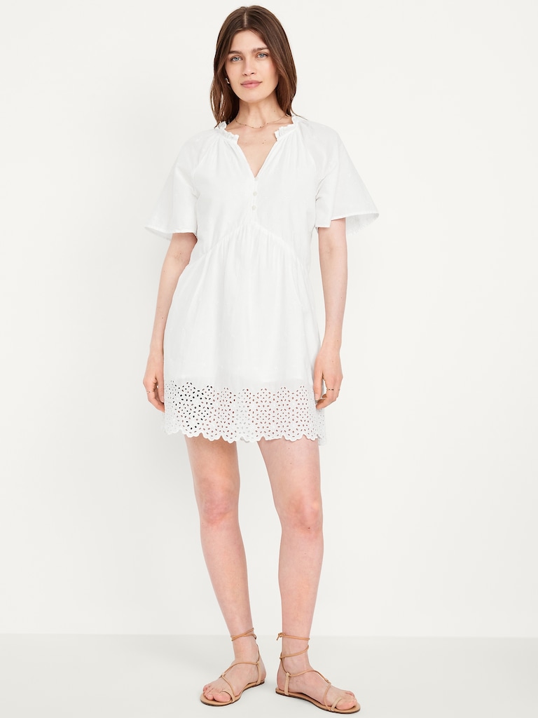 Split-Neck Mini Swing Dress