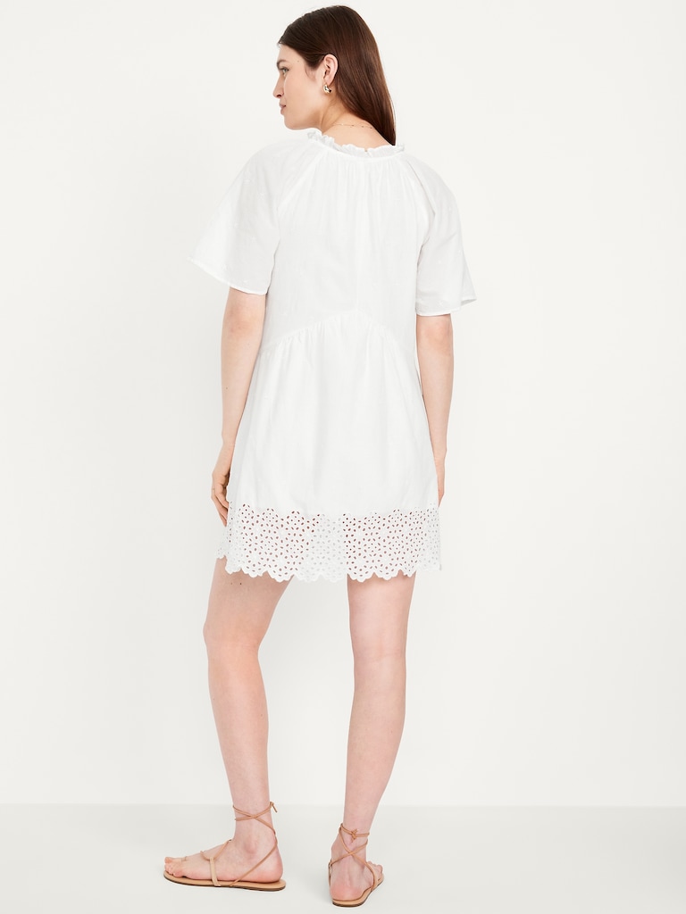 Split-Neck Mini Swing Dress