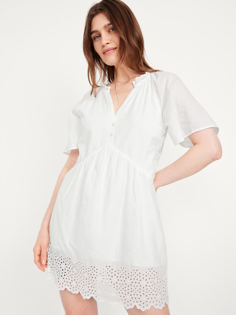 Split-Neck Mini Swing Dress