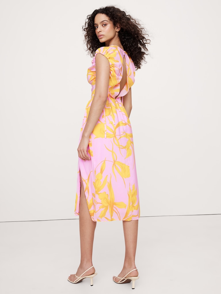 Stretch-Crepe Open-Back Midi Dress