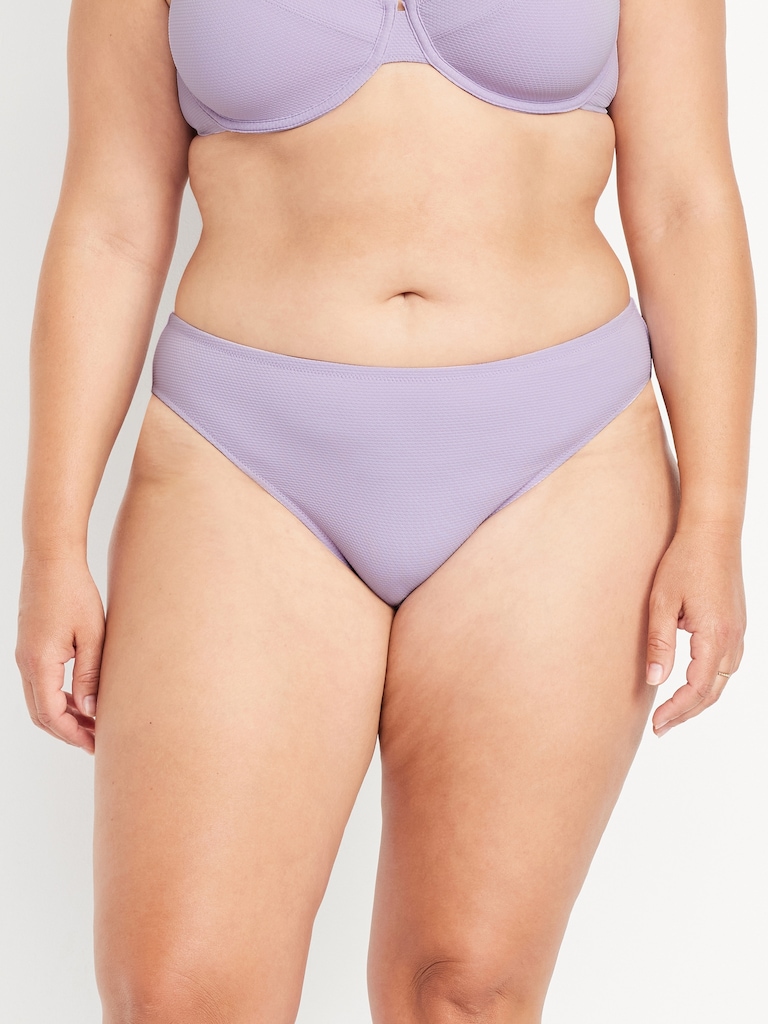 Mid-Rise Textured Bikini Swim Bottoms