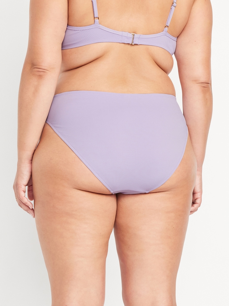 Mid-Rise Textured Bikini Swim Bottoms
