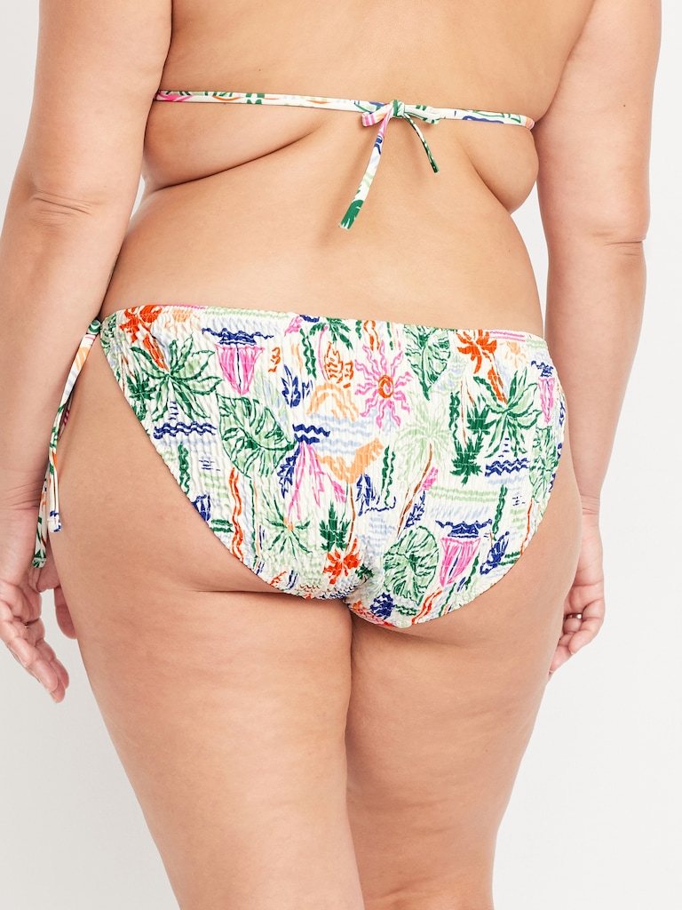 Mid-Rise Textured String Bikini Swim Bottoms