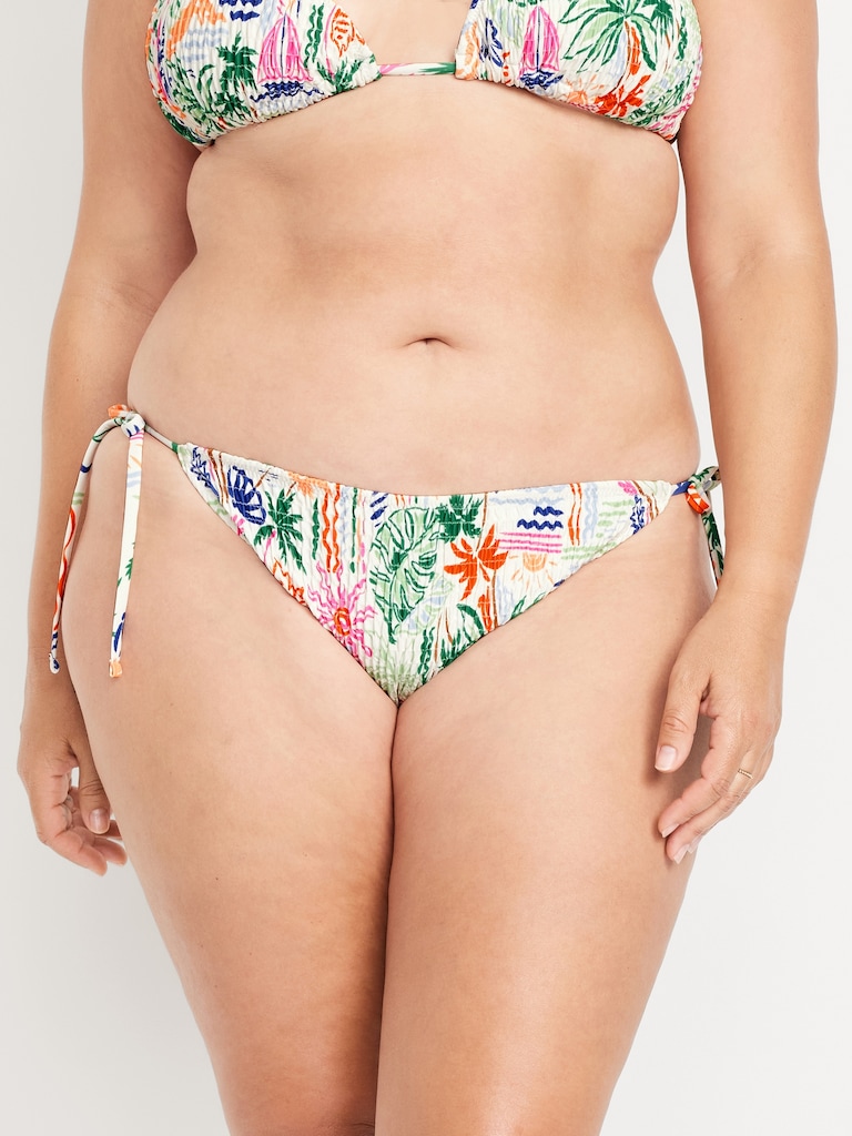 Mid-Rise Textured String Bikini Swim Bottoms