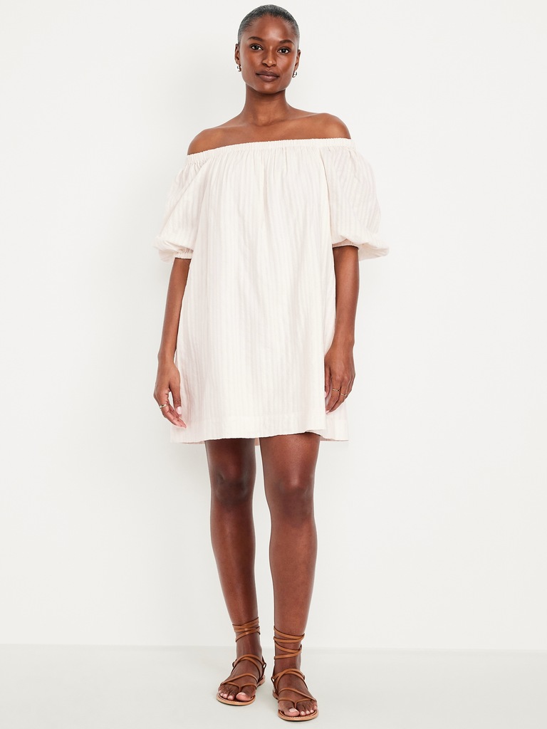 Textured-Dobby Mini Swing Dress