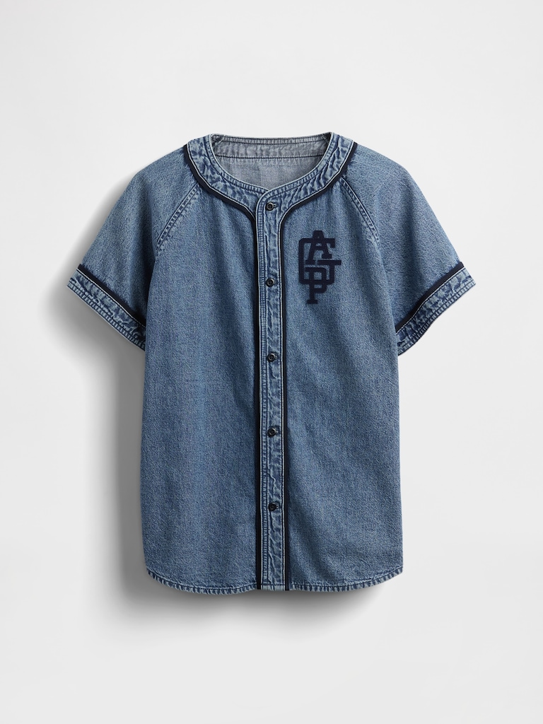 Kids Denim Logo Baseball Jersey