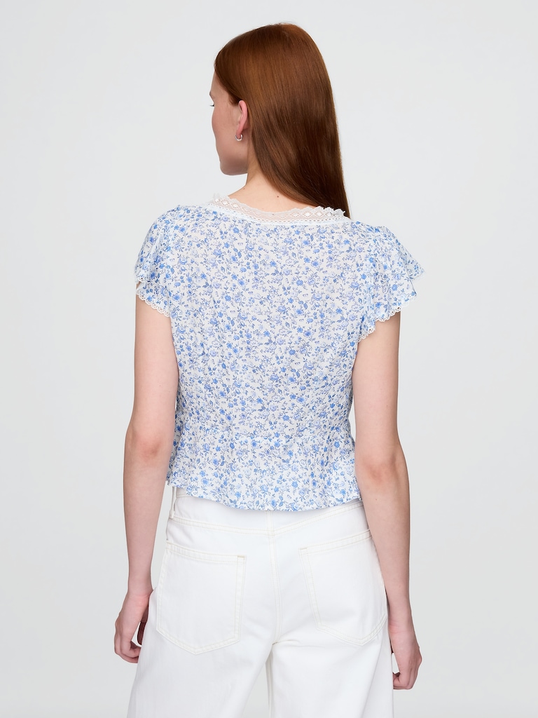 Lace-Trim Floral Top