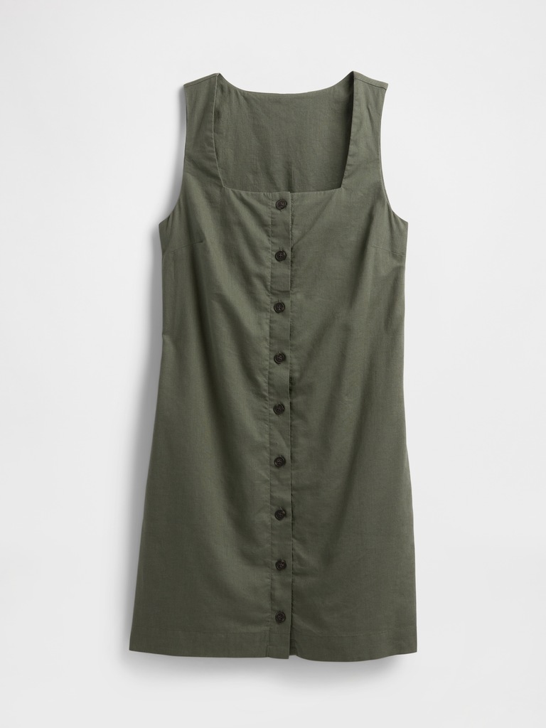 Linen-Blend Button-Front Mini Dress