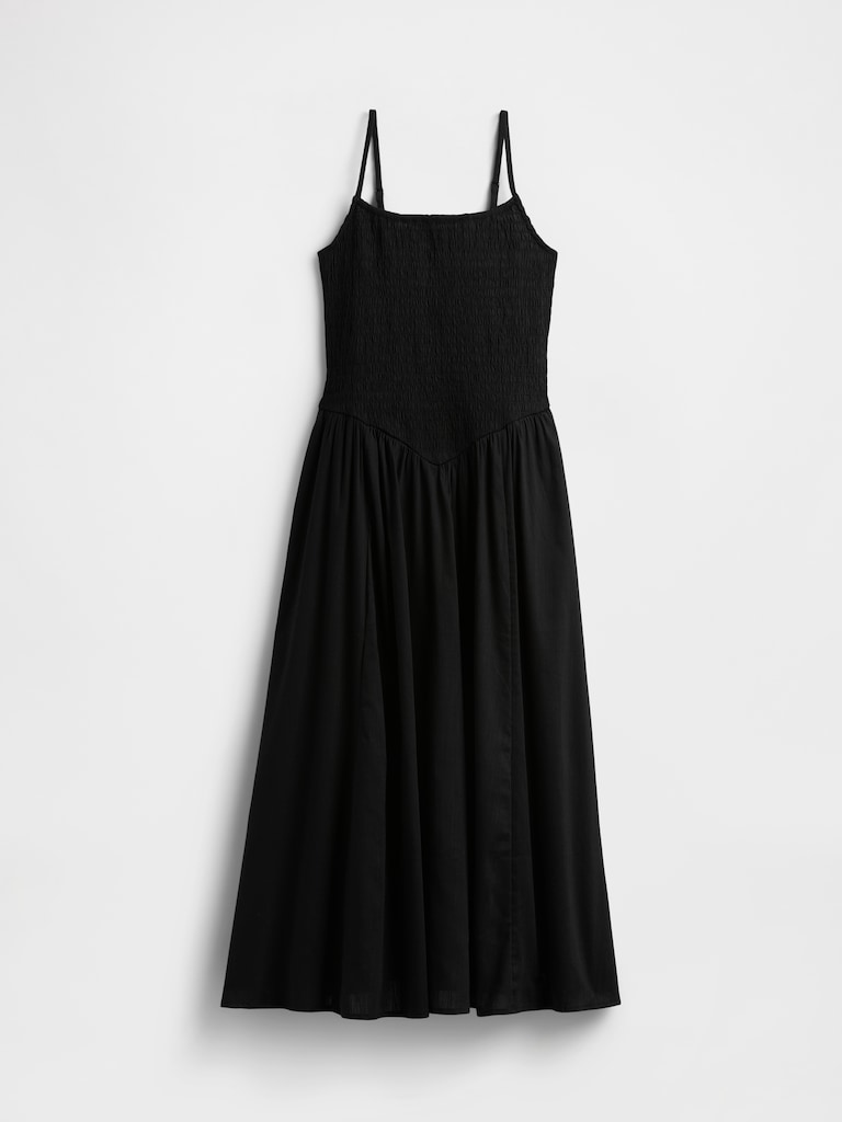 Smocked Dip-Waist Midi Dress