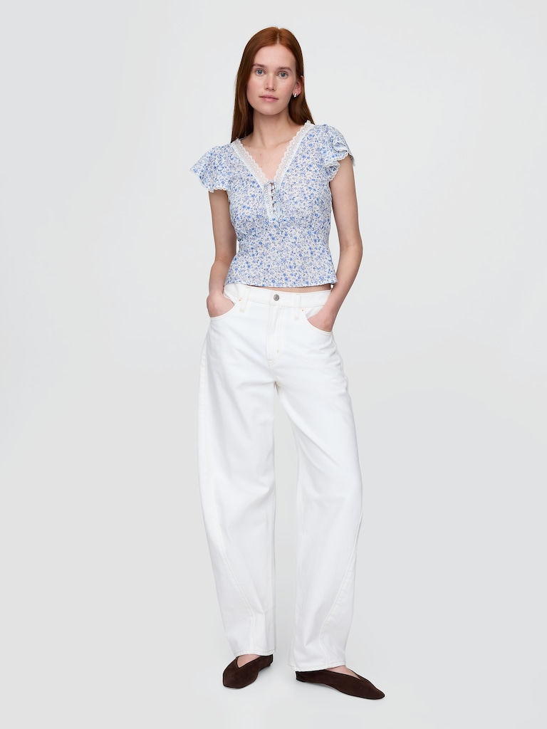 Lace-Trim Floral Top