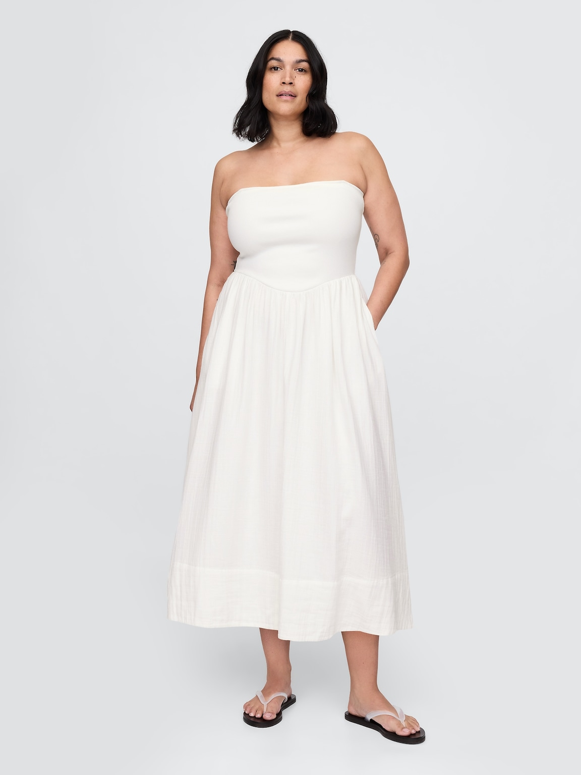 Cotton Gauze Mixed Media Maxi Dress