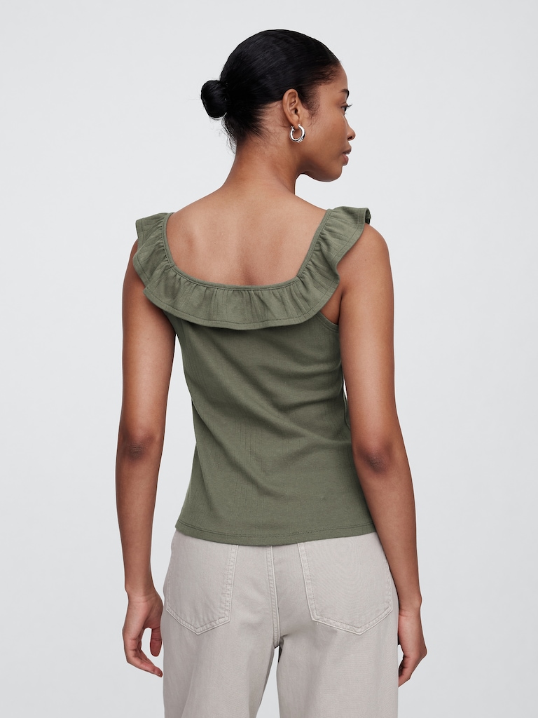 Ribbed Squareneck Ruffle Top