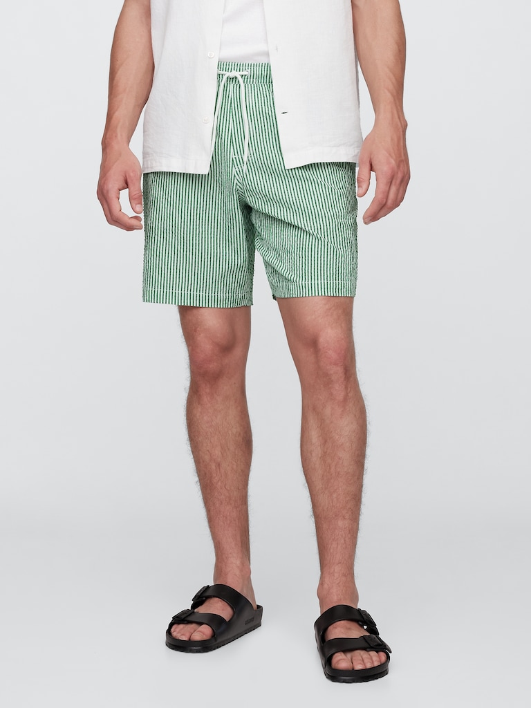 6" Relaxed Seersucker Swim Trunks