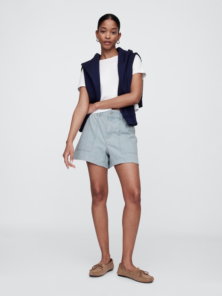 4" High Rise SuperSoft Denim Utility Shorts