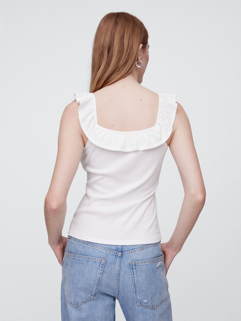 Ribbed Squareneck Ruffle Top