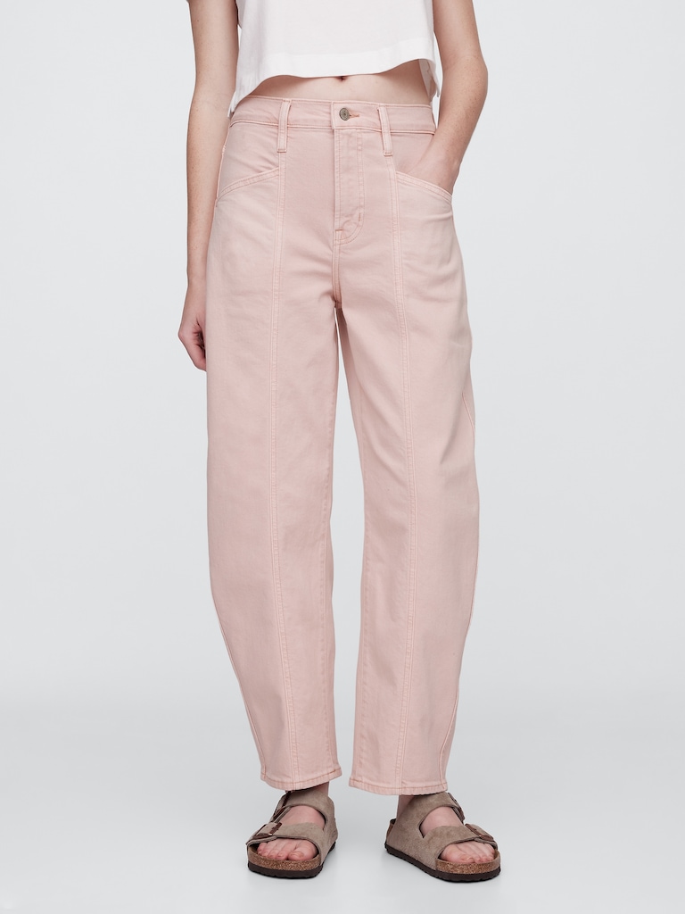 High Rise Seamed Barrel Jeans