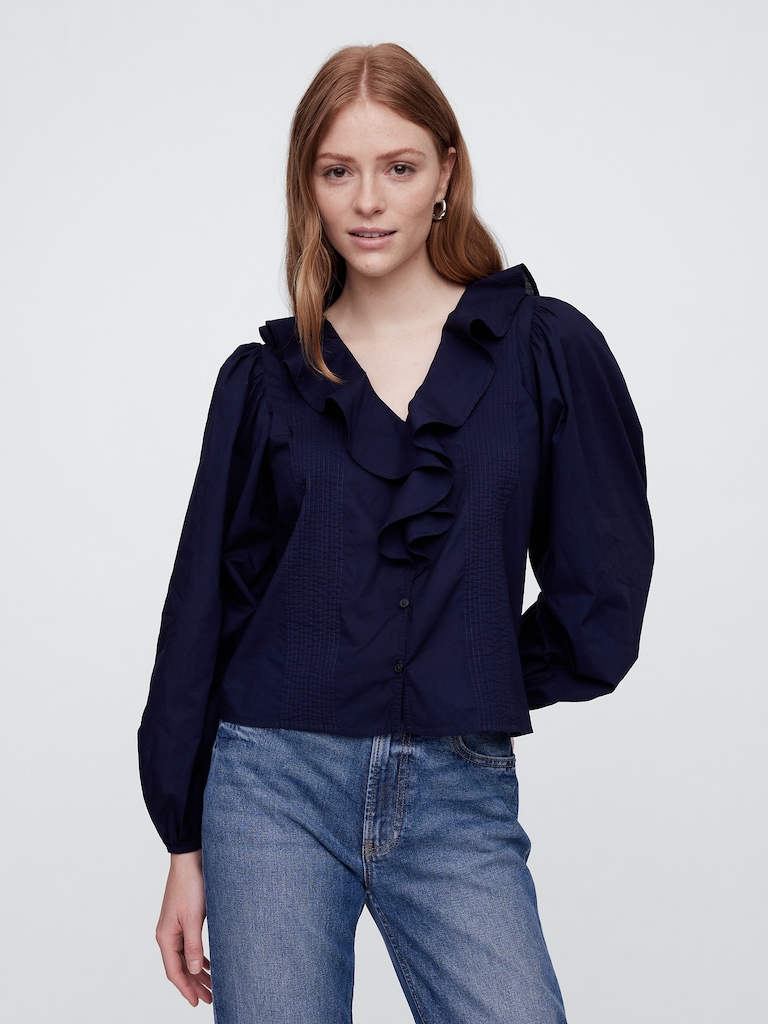 Relaxed Gauze Ruffle Top