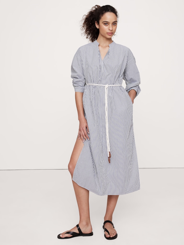 Cotton Poplin Split-Neck Shirt Dress