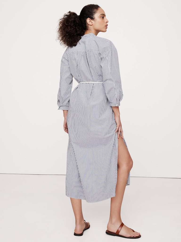 Cotton Poplin Split-Neck Shirt Dress