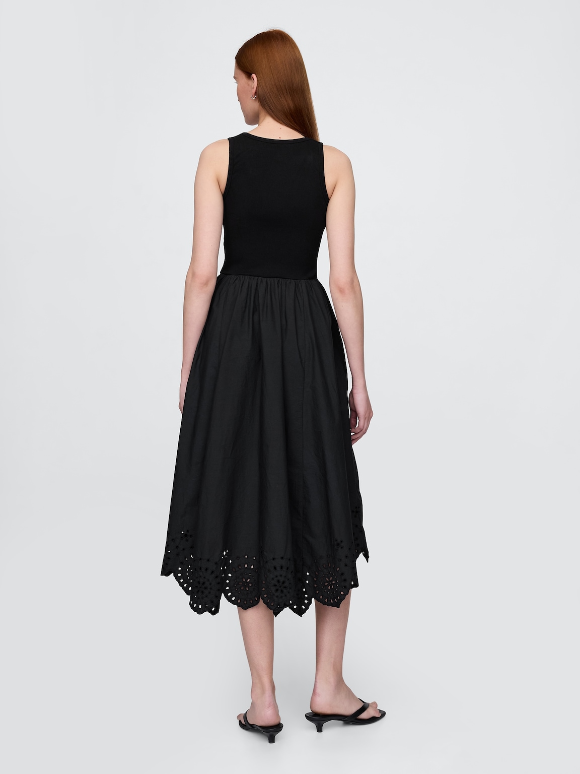 Mixed Media Handkerchief Hem Midi Dress