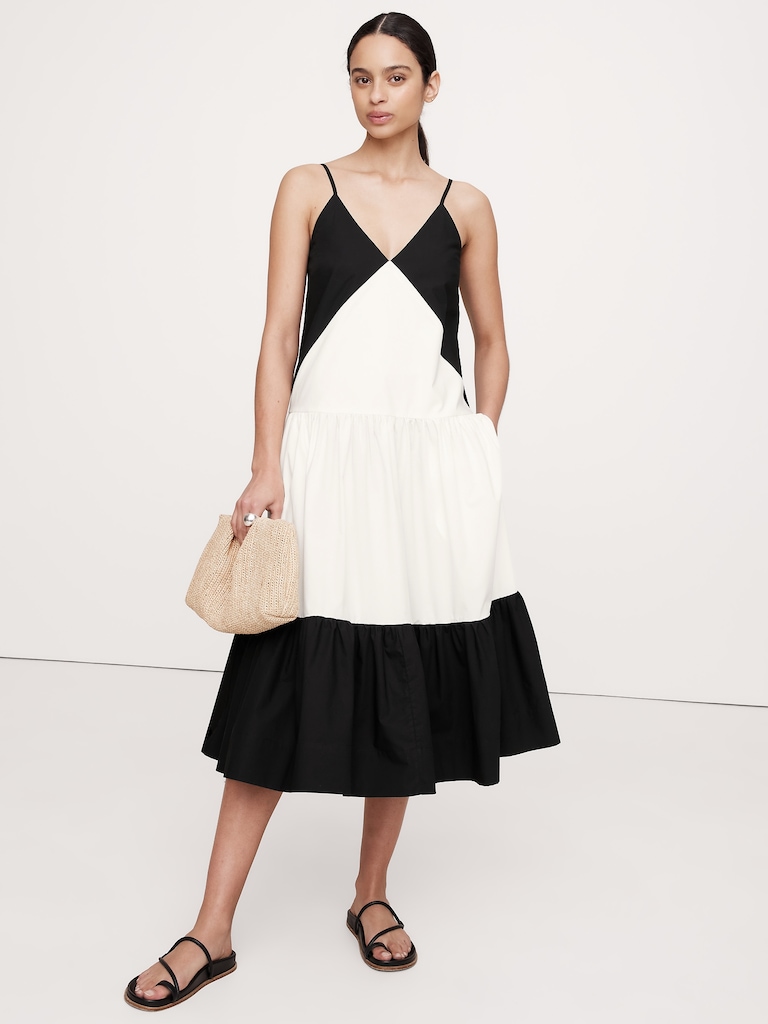 Cotton Poplin Tiered Midi Dress