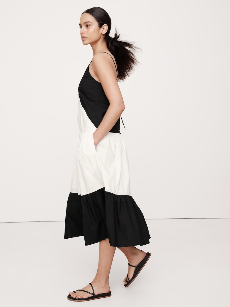 Cotton Poplin Tiered Midi Dress