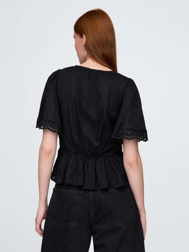 Lace-Trim Flutter-Sleeve Top