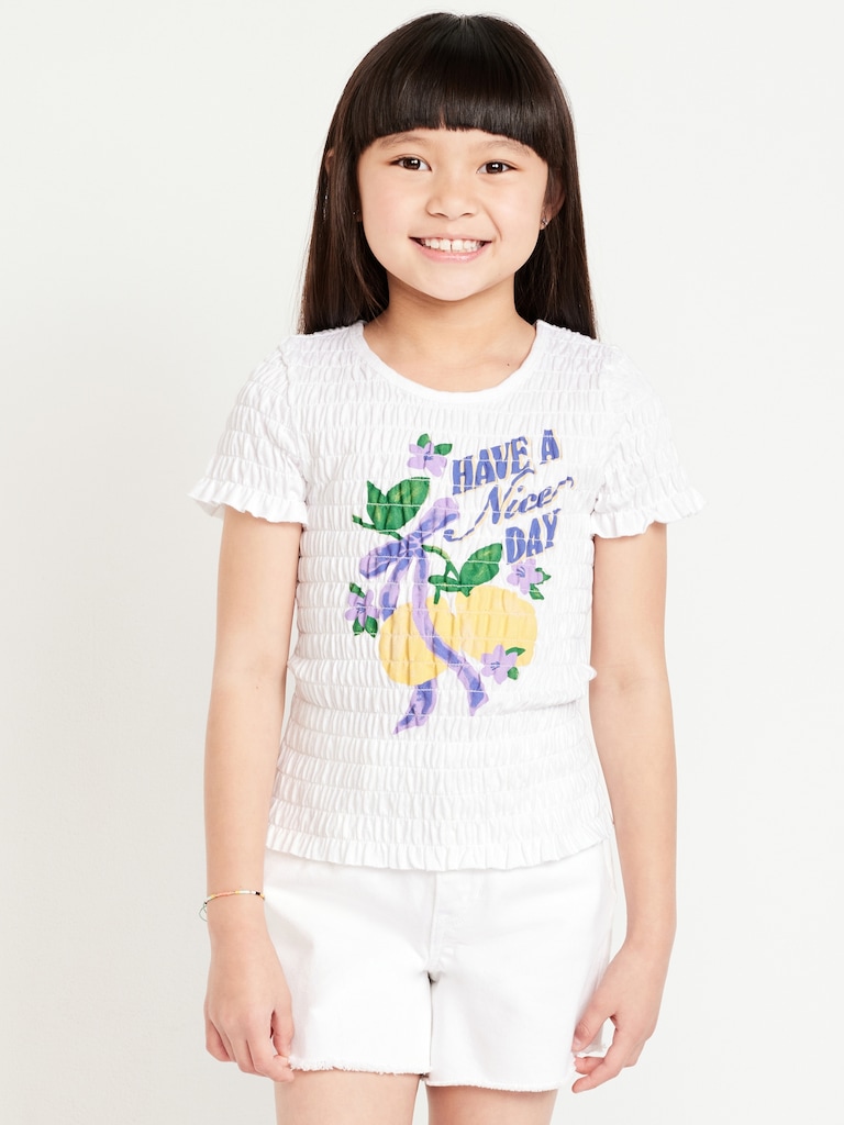 Short-Sleeve Smocked Graphic T-Shirt for Girls
