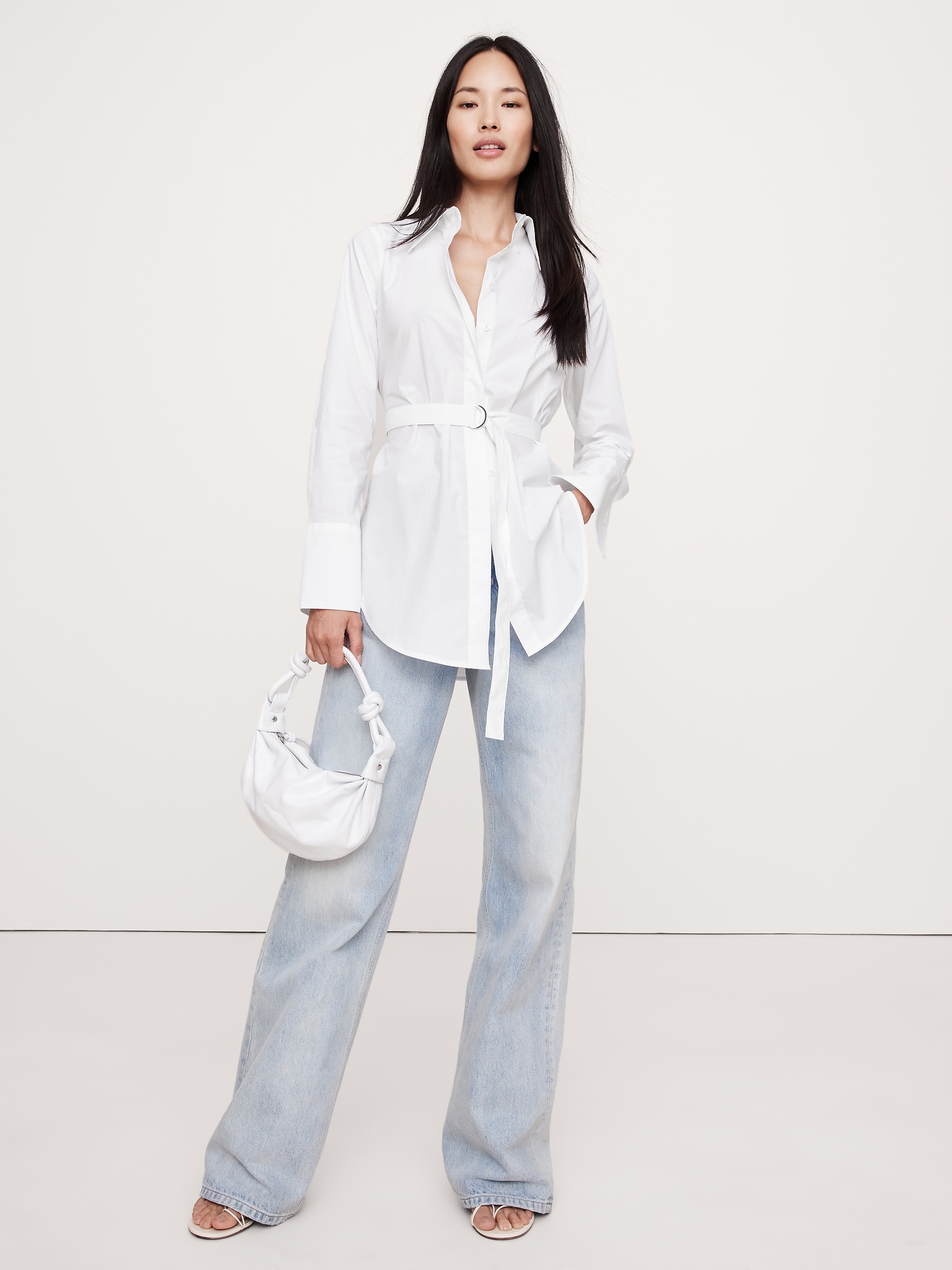 Oversized Cotton Chambray Asymmetrical Tunic