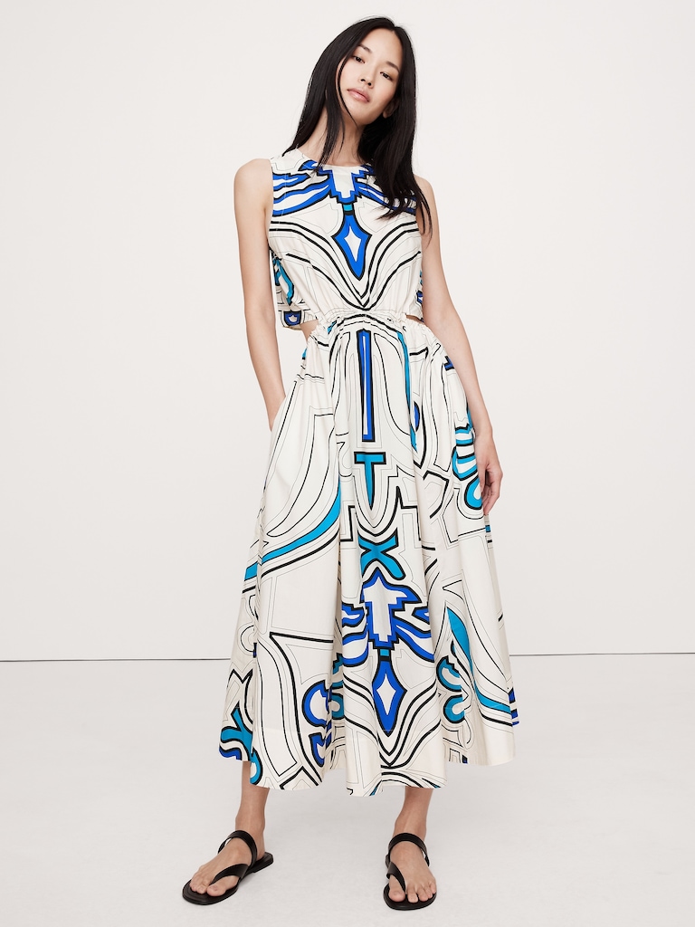 Cotton Poplin Cut-Out Midi Dress