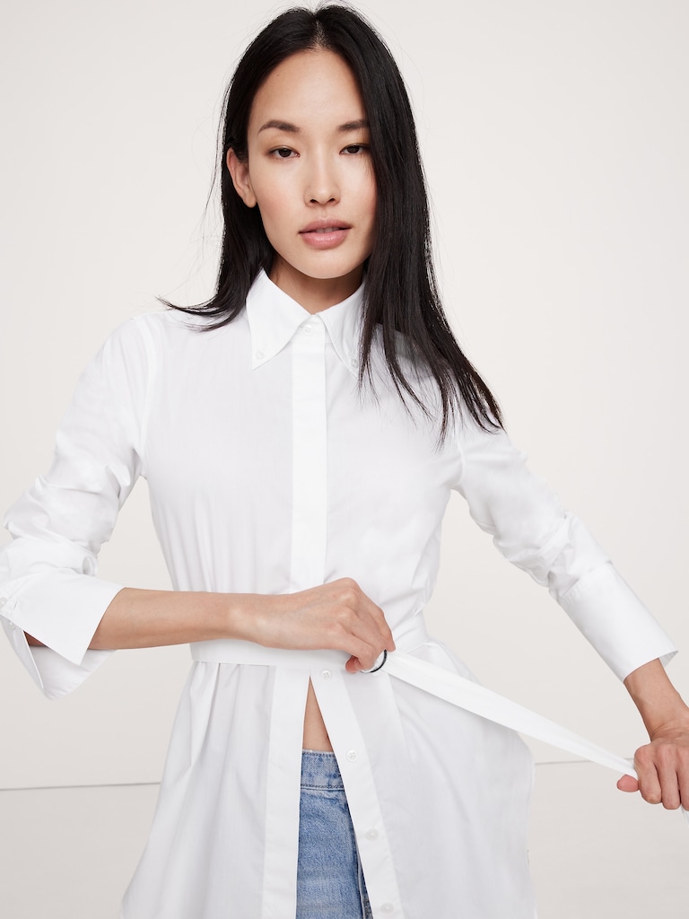 Cotton Poplin Belted Tunic Shirt