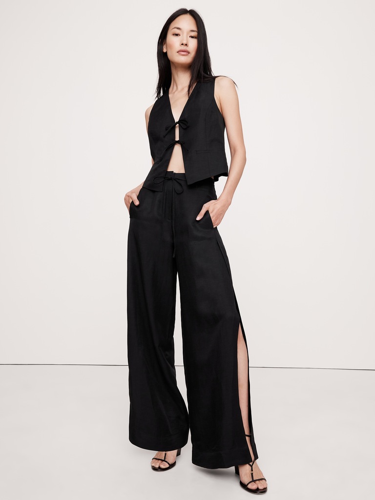 Ultra High-Rise Wide-Leg Viscose-Linen Pant with Side Slits
