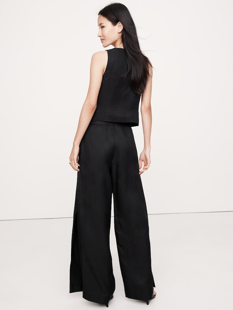 Ultra High-Rise Wide-Leg Viscose-Linen Pant with Side Slits