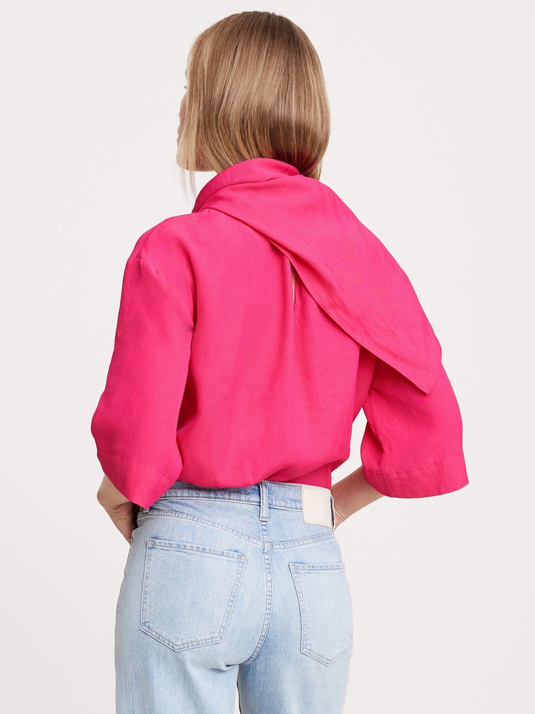 Viscose-Linen Dupioni Tie-Waist Top