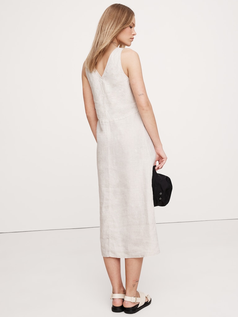 Linen Keyhole Midi Dress