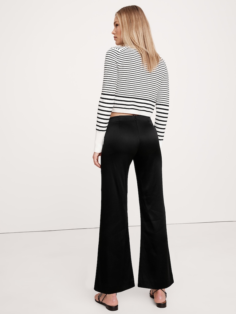 Mid-Rise Kick-Flare Satin Ankle Pant