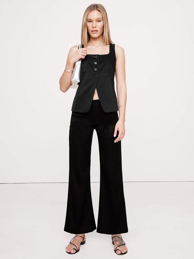 Mid-Rise Kick-Flare Satin Ankle Pant