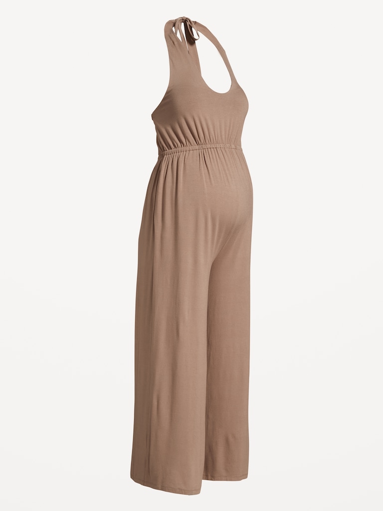 Maternity Waist-Defined Halter Jumpsuit