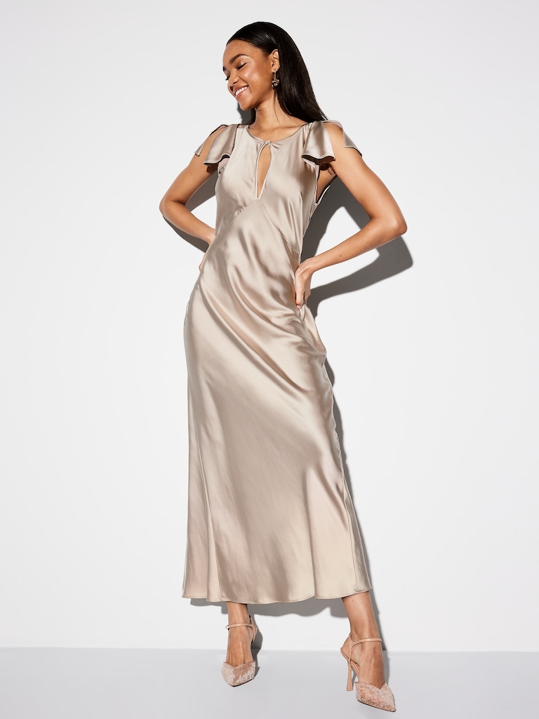 The Occasion by Old Navy Flutter-Sleeve Keyhole Satin Maxi Dress