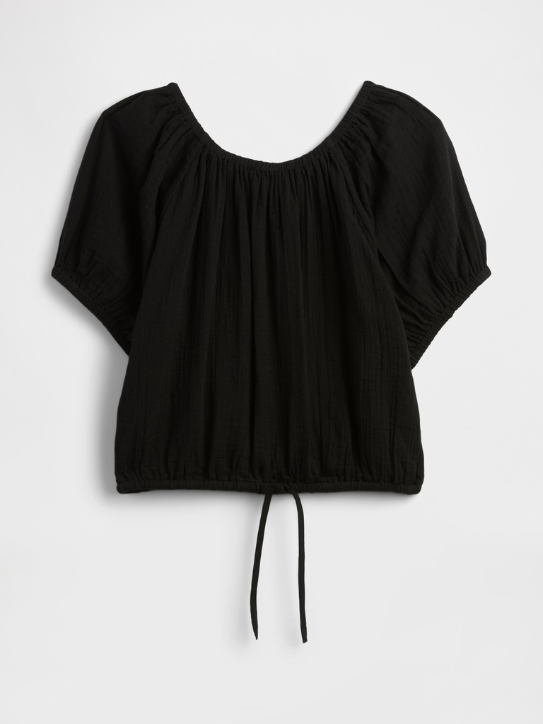 Relaxed Gauze Tie-Hem Top