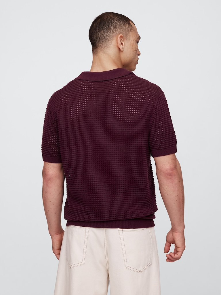 Crochet Johnny Collar Polo Shirt